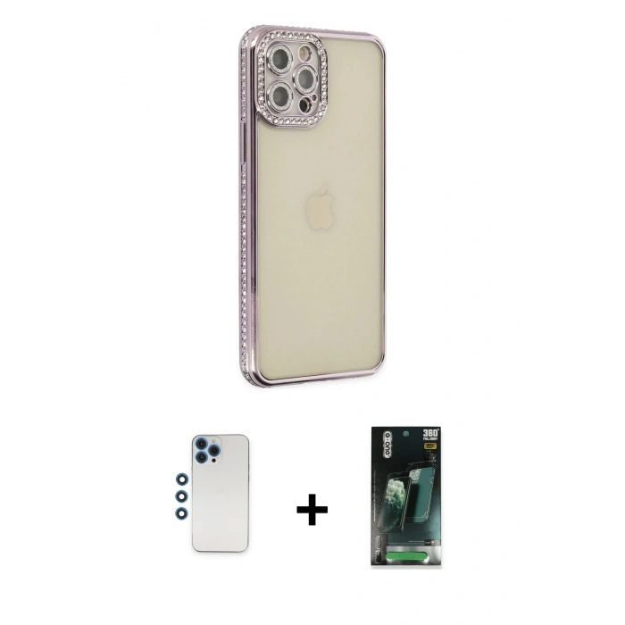 MARSİLYAN™- iPhone 12 Pro Kılıf Yörünge Koleksiyonu - Siyah 360 Mat Full Body Arka Koruyucu + Shine Kamera Lens - MI