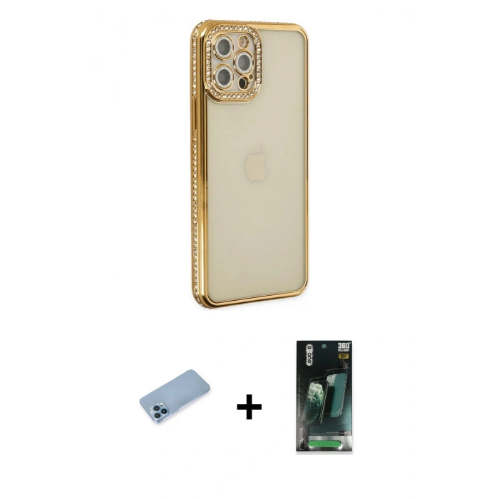 MARSİLYAN™- iPhone 12 Pro Kılıf Yörünge Koleksiyonu - Siyah 360 Mat Full Body Arka Koruyucu + Shine Kamera Lens Koruma Cam - MI