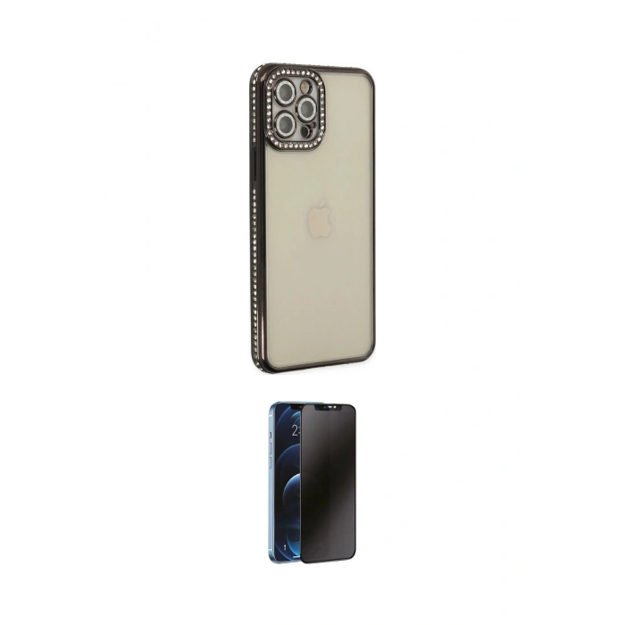 MARSİLYAN™- iPhone 12 Pro Kılıf Yörünge Koleksiyonu - Siyah 3D Antistatik Hayalet Cam Ekran Koruyucu