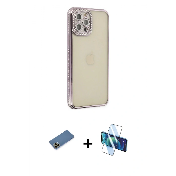 MARSİLYAN™- iPhone 12 Pro Kılıf Yörünge Koleksiyonu - Siyah 3D Antistatik Seramik Nano Ekran Koruyucu + Shine Kamera Lens Koruma Cam - GD