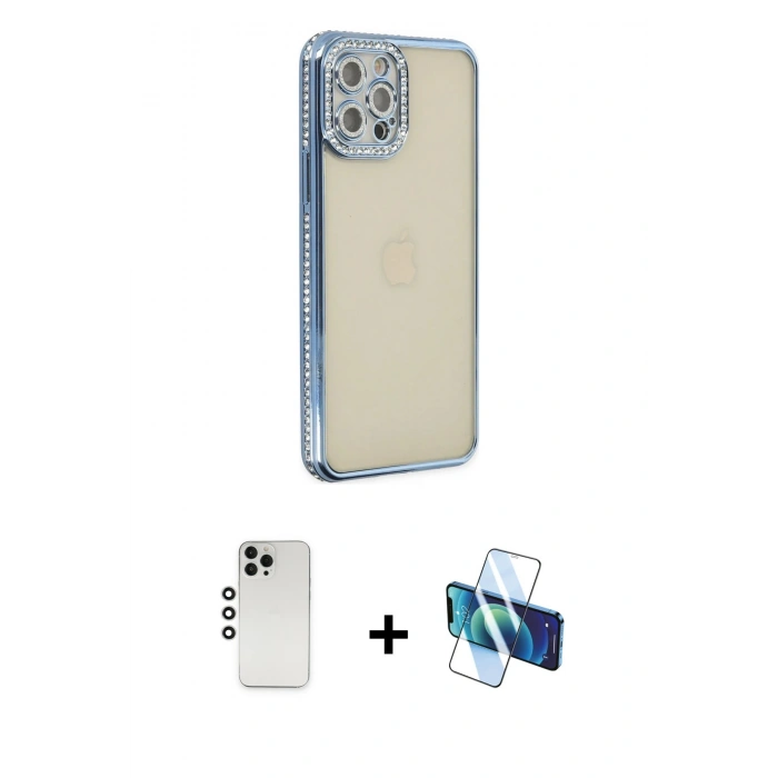 MARSİLYAN™- iPhone 12 Pro Kılıf Yörünge Koleksiyonu - Siyah 3D Antistatik Seramik Nano Ekran Koruyucu + Shine Kamera Lens - GS