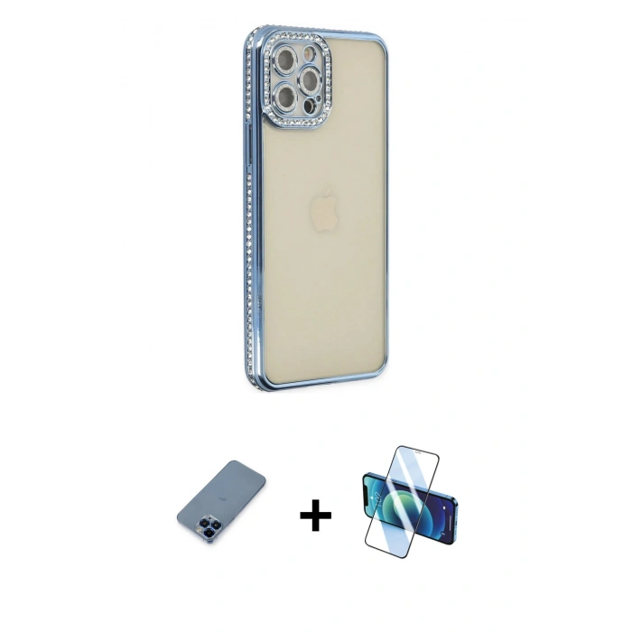 MARSİLYAN™- iPhone 12 Pro Kılıf Yörünge Koleksiyonu - Siyah 3D Antistatik Seramik Nano Ekran Koruyucu + Metal Kamera Lens Koruma Cam - MI