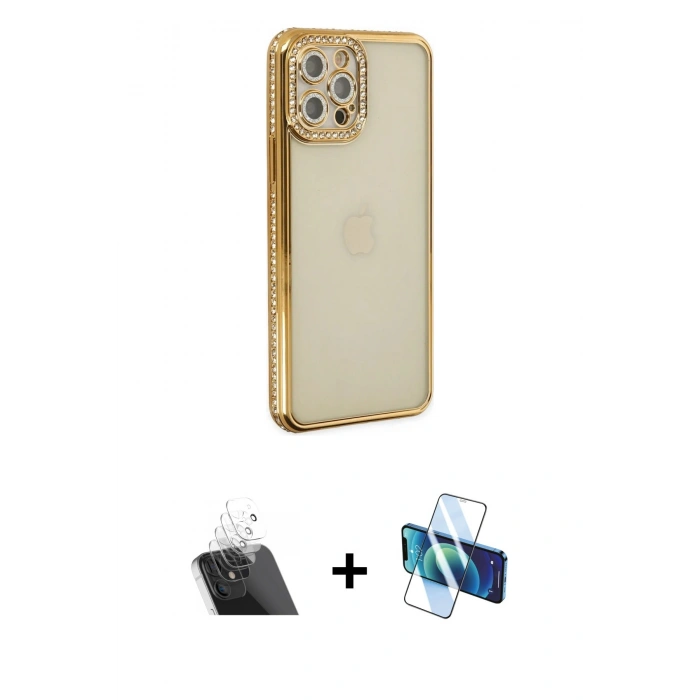 MARSİLYAN™- iPhone 12 Pro Kılıf Yörünge Koleksiyonu - Siyah 3D Antistatik Seramik Nano Ekran Koruyucu + Kamera Lens Koruma Cam - SF