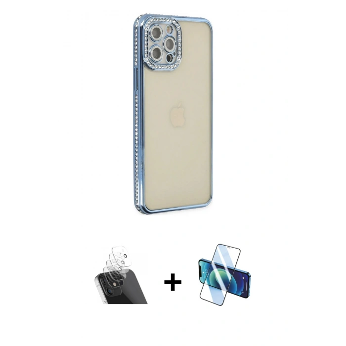 MARSİLYAN™- iPhone 12 Pro Kılıf Yörünge Koleksiyonu - Siyah 3D Antistatik Seramik Nano Ekran Koruyucu + Kamera Lens Koruma Cam - SF
