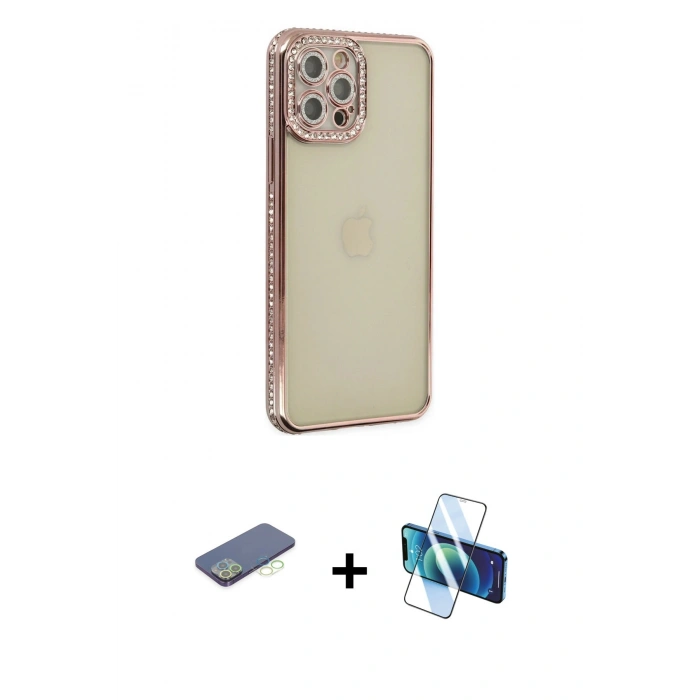 MARSİLYAN™- iPhone 12 Pro Kılıf Yörünge Koleksiyonu - Siyah 3D Antistatik Seramik Nano Ekran Koruyucu + Renkli Kamera Lens Koruma Cam - YL