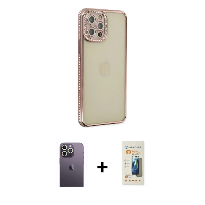 MARSİLYAN™- iPhone 12 Pro Kılıf Yörünge Koleksiyonu - Siyah 6D Mat Seramik Hayalet Nano Ekran Koruyucu + Neon Fosforlu Kamera Lens - BZ