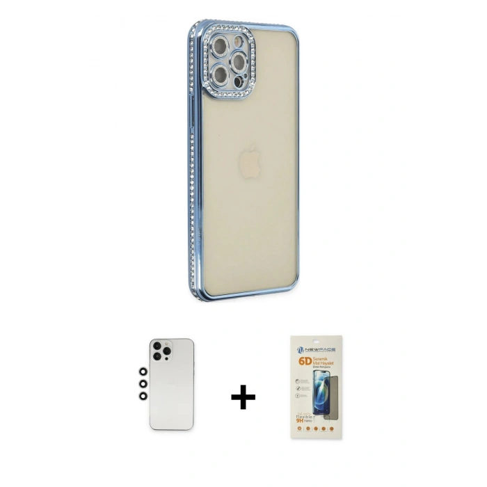 MARSİLYAN™- iPhone 12 Pro Kılıf Yörünge Koleksiyonu - Siyah 6D Mat Seramik Hayalet Nano Ekran Koruyucu + Shine Kamera Lens - GS
