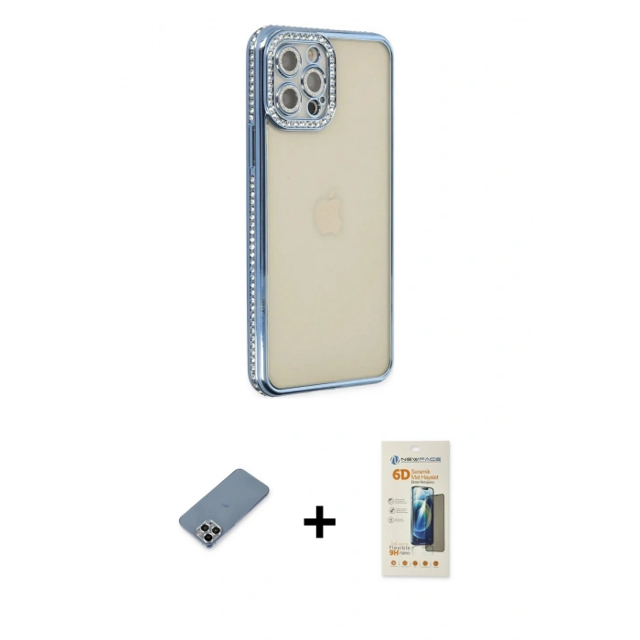 MARSİLYAN™- iPhone 12 Pro Kılıf Yörünge Koleksiyonu - Siyah 6D Mat Seramik Hayalet Nano Ekran Koruyucu + Metal Kamera Lens Koruma Cam - GS