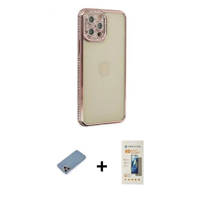 MARSİLYAN™- iPhone 12 Pro Kılıf Yörünge Koleksiyonu - Siyah 6D Mat Seramik Hayalet Nano Ekran Koruyucu + Shine Kamera Lens Koruma Cam - GI