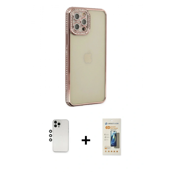MARSİLYAN™- iPhone 12 Pro Kılıf Yörünge Koleksiyonu - Siyah 6D Mat Seramik Hayalet Nano Ekran Koruyucu + Shine Kamera Lens - GS
