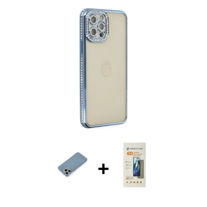 MARSİLYAN™- iPhone 12 Pro Kılıf Yörünge Koleksiyonu - Siyah 6D Mat Seramik Hayalet Nano Ekran Koruyucu + Shine Kamera Lens Koruma Cam - GI