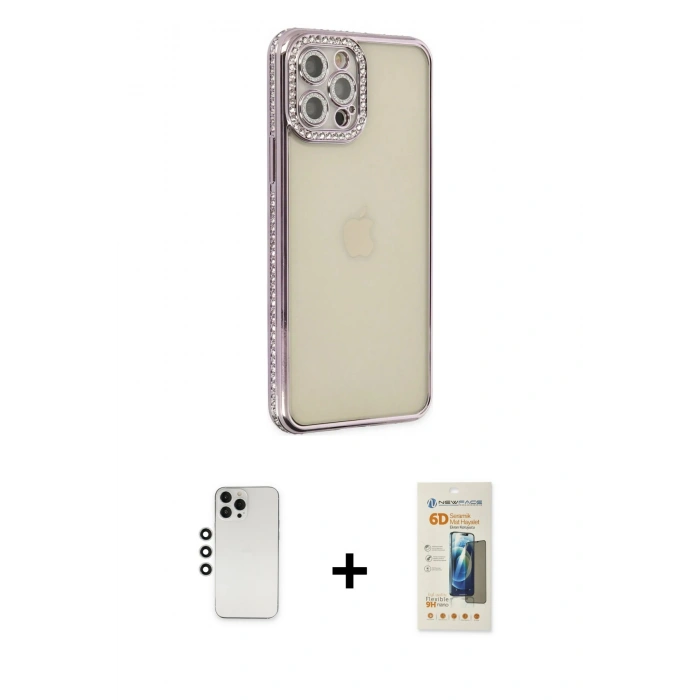 MARSİLYAN™- iPhone 12 Pro Kılıf Yörünge Koleksiyonu - Siyah 6D Mat Seramik Hayalet Nano Ekran Koruyucu + Shine Kamera Lens - GS