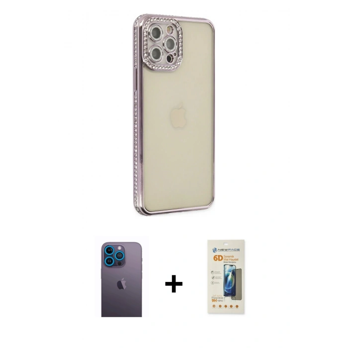 MARSİLYAN™- iPhone 12 Pro Kılıf Yörünge Koleksiyonu - Siyah 6D Mat Seramik Hayalet Nano Ekran Koruyucu + Neon Fosforlu Kamera Lens - MI