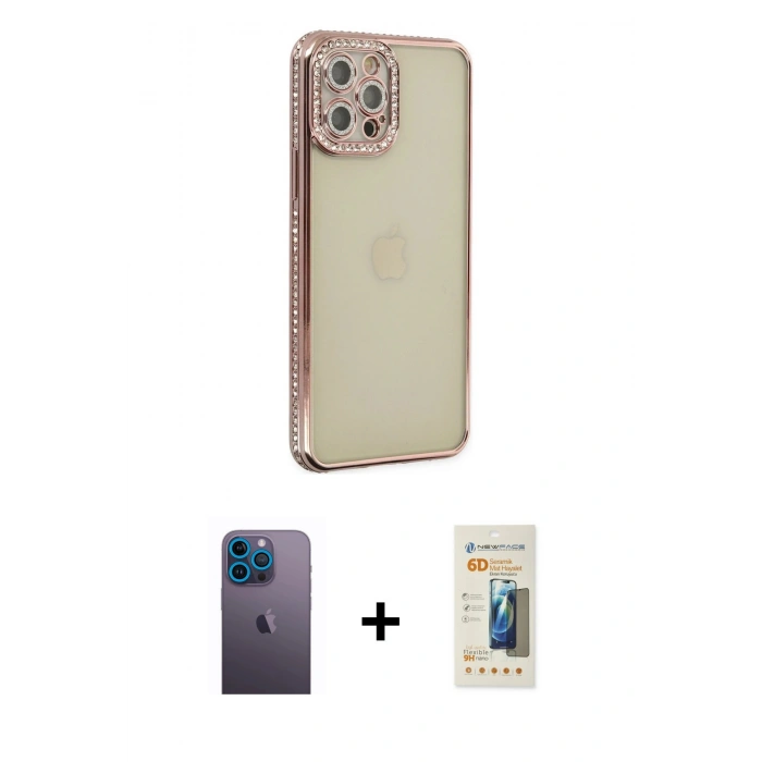 MARSİLYAN™- iPhone 12 Pro Kılıf Yörünge Koleksiyonu - Siyah 6D Mat Seramik Hayalet Nano Ekran Koruyucu + Neon Fosforlu Kamera Lens - MI