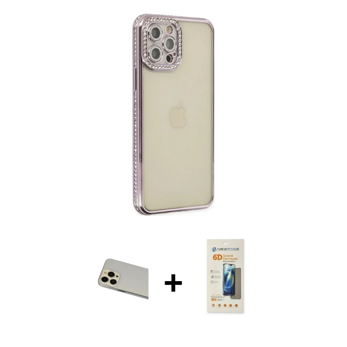 MARSİLYAN™- iPhone 12 Pro Kılıf Yörünge Koleksiyonu - Siyah 6D Mat Seramik Hayalet Nano Ekran Koruyucu + Rainbow Kamera Lens Koruma Cam - GD