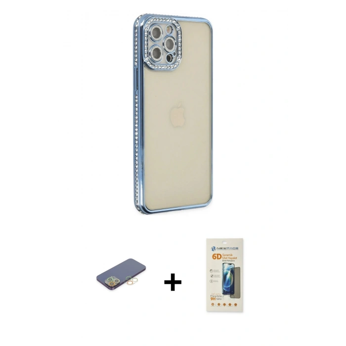 MARSİLYAN™- iPhone 12 Pro Kılıf Yörünge Koleksiyonu - Siyah 6D Mat Seramik Hayalet Nano Ekran Koruyucu + Renkli Kamera Lens Koruma Cam - SI