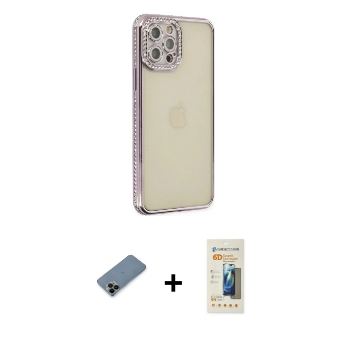 MARSİLYAN™- iPhone 12 Pro Kılıf Yörünge Koleksiyonu - Siyah 6D Mat Seramik Hayalet Nano Ekran Koruyucu + Shine Kamera Lens Koruma Cam - SH