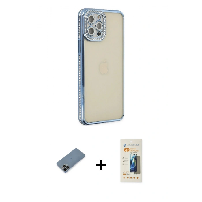MARSİLYAN™- iPhone 12 Pro Kılıf Yörünge Koleksiyonu - Siyah 6D Mat Seramik Hayalet Nano Ekran Koruyucu + Shine Kamera Lens Koruma Cam - SH