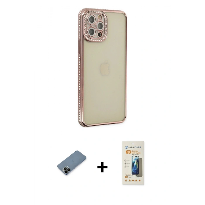 MARSİLYAN™- iPhone 12 Pro Kılıf Yörünge Koleksiyonu - Siyah 6D Mat Seramik Hayalet Nano Ekran Koruyucu + Shine Kamera Lens Koruma Cam - SH