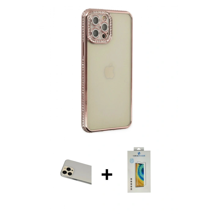 MARSİLYAN™- iPhone 12 Pro Kılıf Yörünge Koleksiyonu - Siyah Polymer Nano Ekran Koruyucu + Rainbow Kamera Lens Koruma Cam - GD