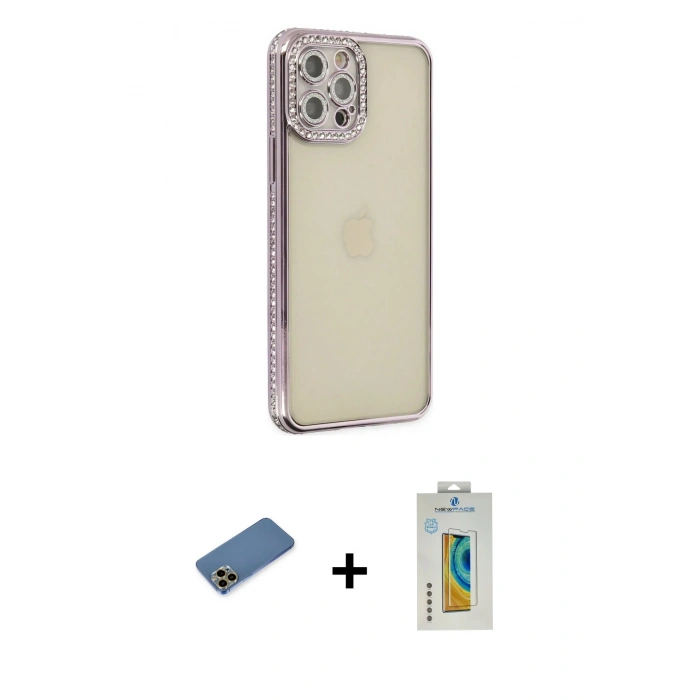 MARSİLYAN™- iPhone 12 Pro Kılıf Yörünge Koleksiyonu - Siyah Polymer Nano Ekran Koruyucu + Shine Kamera Lens Koruma Cam - GD
