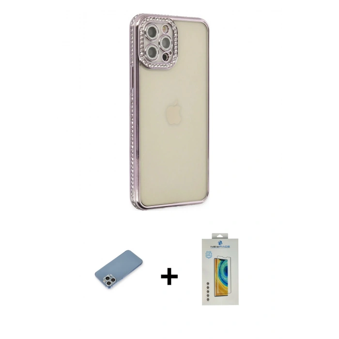 MARSİLYAN™- iPhone 12 Pro Kılıf Yörünge Koleksiyonu - Siyah Polymer Nano Ekran Koruyucu + Shine Kamera Lens Koruma Cam - GS
