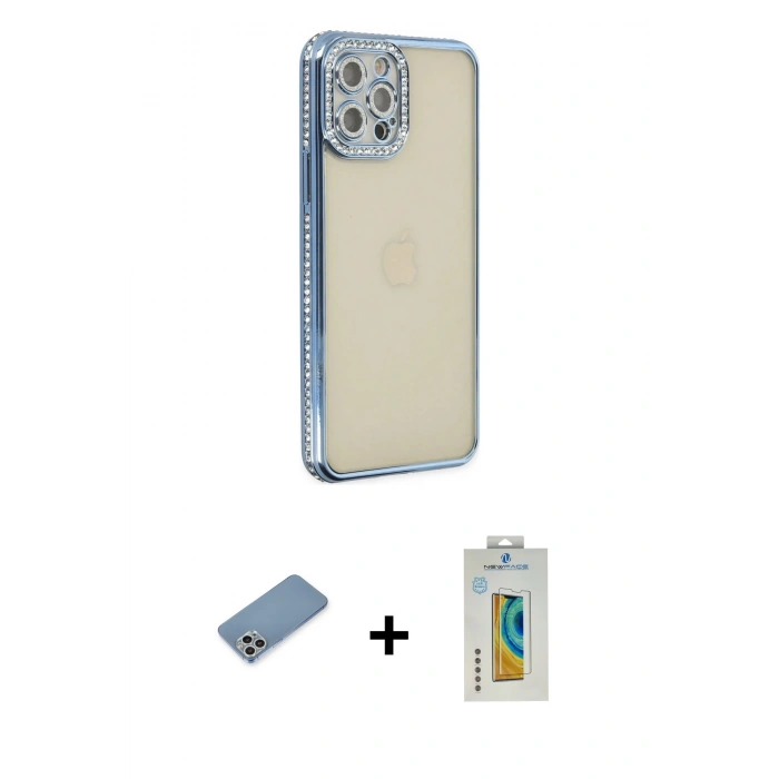 MARSİLYAN™- iPhone 12 Pro Kılıf Yörünge Koleksiyonu - Siyah Polymer Nano Ekran Koruyucu + Shine Kamera Lens Koruma Cam - GS