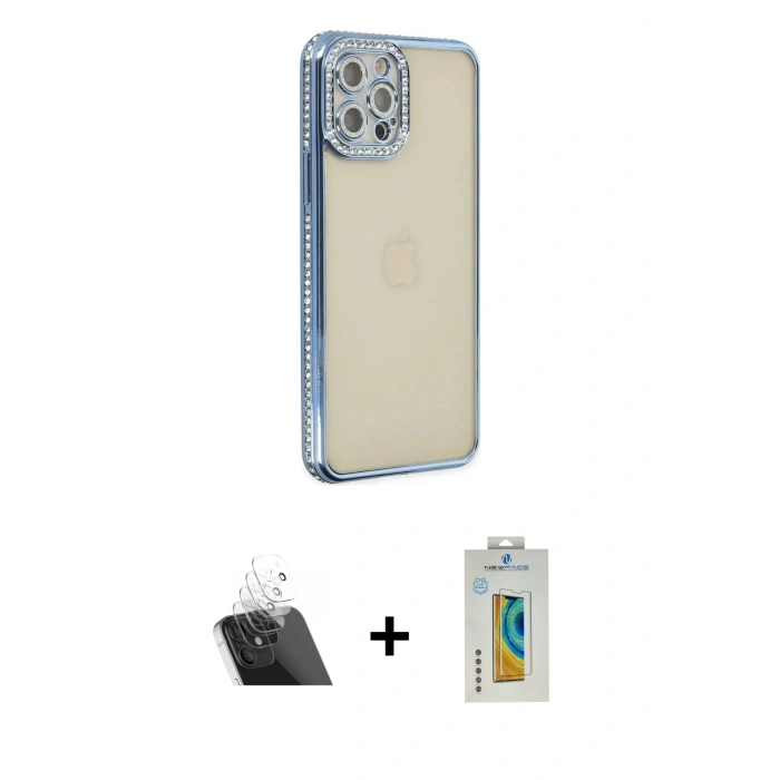 MARSİLYAN™- iPhone 12 Pro Kılıf Yörünge Koleksiyonu - Siyah Polymer Nano Ekran Koruyucu + Kamera Lens Koruma Cam - SF