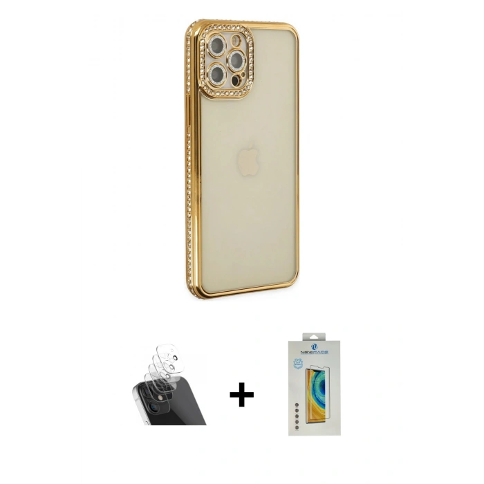 MARSİLYAN™- iPhone 12 Pro Kılıf Yörünge Koleksiyonu - Siyah Polymer Nano Ekran Koruyucu + Kamera Lens Koruma Cam - SF