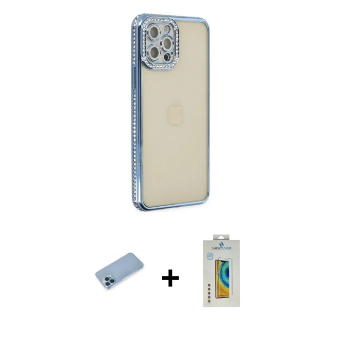 MARSİLYAN™- iPhone 12 Pro Kılıf Yörünge Koleksiyonu - Siyah Polymer Nano Ekran Koruyucu + Shine Kamera Lens Koruma Cam - MI