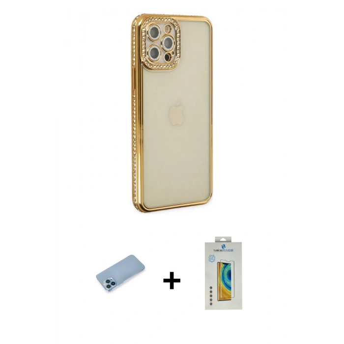 MARSİLYAN™- iPhone 12 Pro Kılıf Yörünge Koleksiyonu - Siyah Polymer Nano Ekran Koruyucu + Shine Kamera Lens Koruma Cam - MI