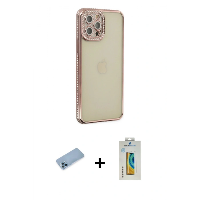 MARSİLYAN™- iPhone 12 Pro Kılıf Yörünge Koleksiyonu - Siyah Polymer Nano Ekran Koruyucu + Shine Kamera Lens Koruma Cam - MI