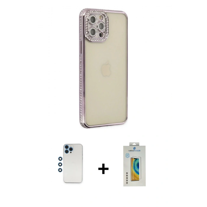 MARSİLYAN™- iPhone 12 Pro Kılıf Yörünge Koleksiyonu - Siyah Polymer Nano Ekran Koruyucu + Shine Kamera Lens - MI
