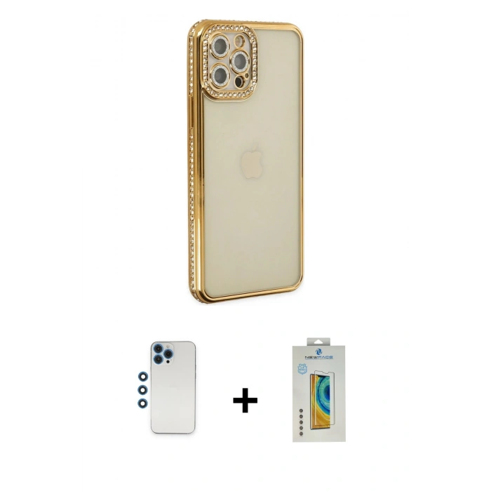 MARSİLYAN™- iPhone 12 Pro Kılıf Yörünge Koleksiyonu - Siyah Polymer Nano Ekran Koruyucu + Shine Kamera Lens - MI