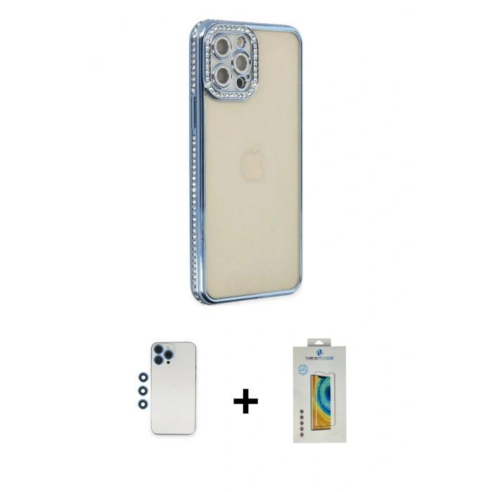 MARSİLYAN™- iPhone 12 Pro Kılıf Yörünge Koleksiyonu - Siyah Polymer Nano Ekran Koruyucu + Shine Kamera Lens - MI