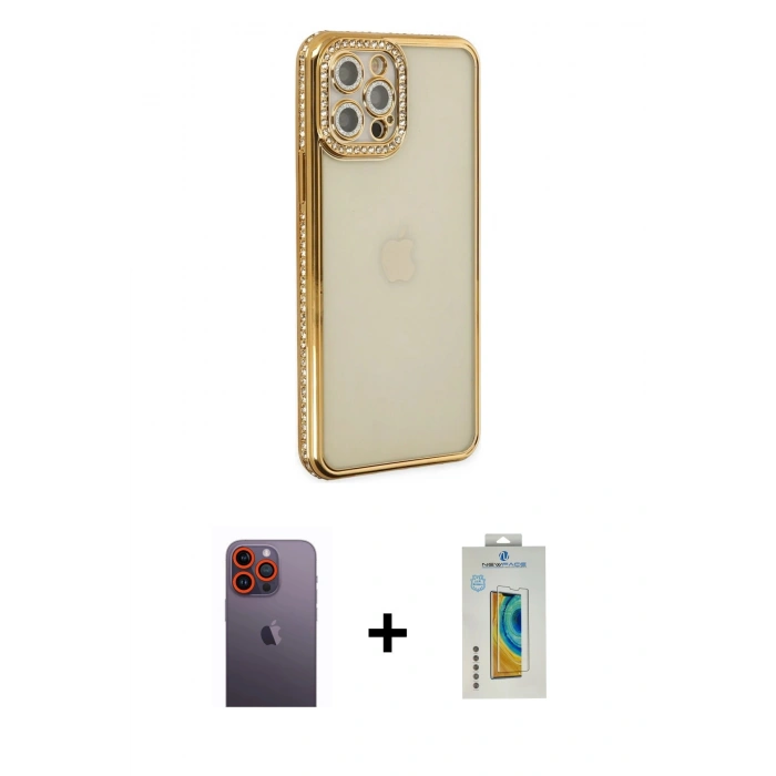 MARSİLYAN™- iPhone 12 Pro Kılıf Yörünge Koleksiyonu - Siyah Polymer Nano Ekran Koruyucu + Neon Fosforlu Kamera Lens - TU