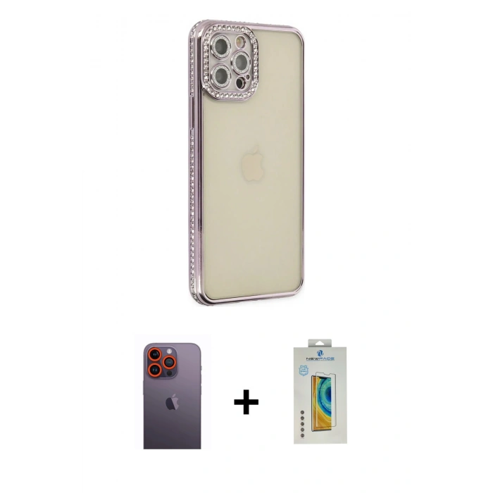 MARSİLYAN™- iPhone 12 Pro Kılıf Yörünge Koleksiyonu - Siyah Polymer Nano Ekran Koruyucu + Neon Fosforlu Kamera Lens - TU