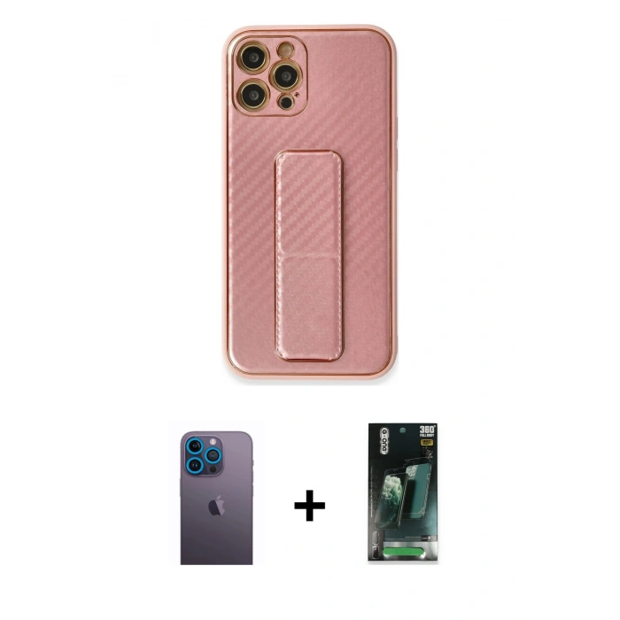 MARSİLYAN™- iPhone 12 Pro Kılıf Yörünge Yansıma - Şeffaf 360 Full Body Arka Koruyucu + Neon Fosforlu Kamera Lens - MI