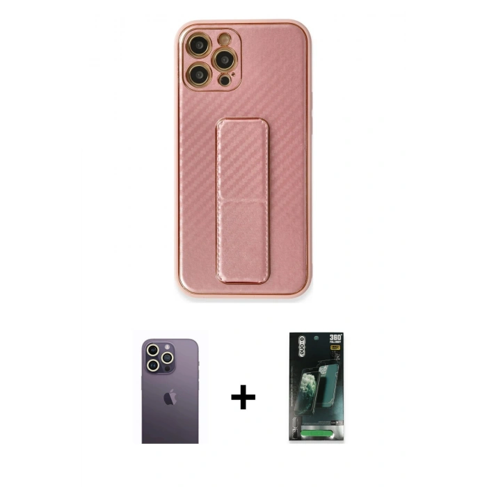 MARSİLYAN™- iPhone 12 Pro Kılıf Yörünge Yansıma - Şeffaf 360 Full Body Arka Koruyucu + Neon Fosforlu Kamera Lens - BZ