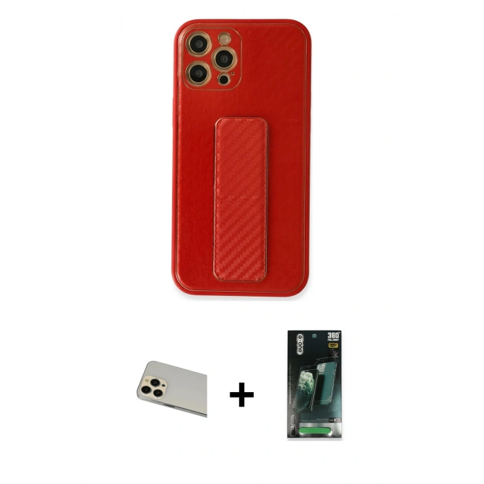 MARSİLYAN™- iPhone 12 Pro Kılıf Yörünge Yansıma - Siyah 360 Mat Full Body Arka Koruyucu + Rainbow Kamera Lens Koruma Cam - GD