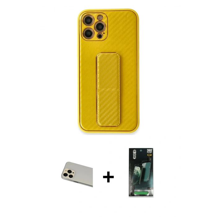 MARSİLYAN™- iPhone 12 Pro Kılıf Yörünge Yansıma - Siyah 360 Mat Full Body Arka Koruyucu + Rainbow Kamera Lens Koruma Cam - GD