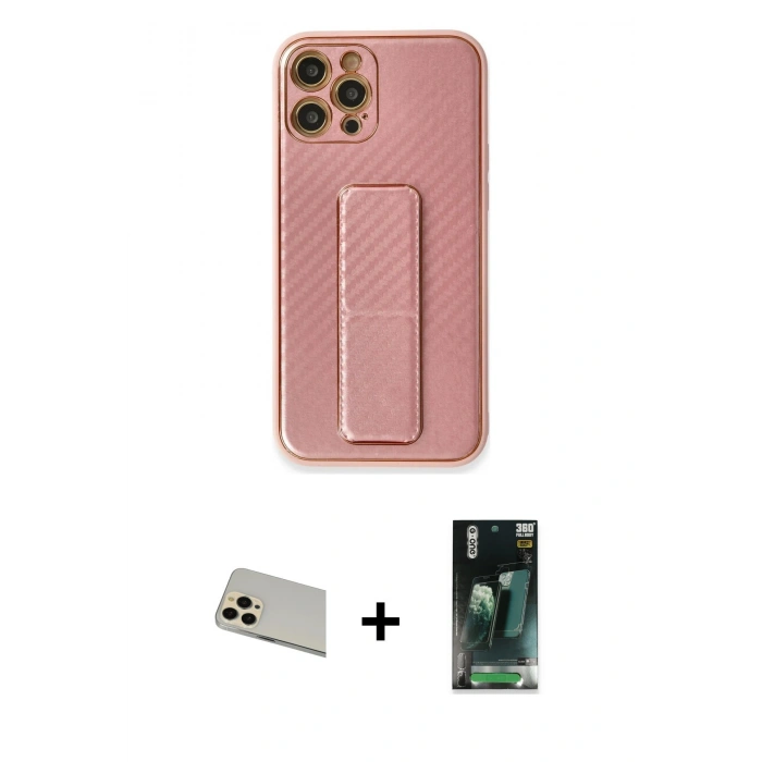 MARSİLYAN™- iPhone 12 Pro Kılıf Yörünge Yansıma - Siyah 360 Mat Full Body Arka Koruyucu + Rainbow Kamera Lens Koruma Cam - GD