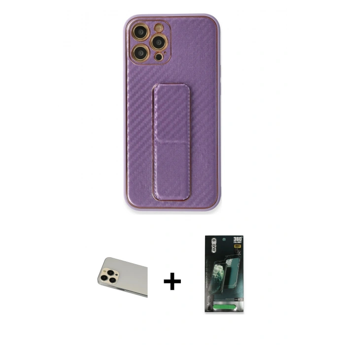 MARSİLYAN™- iPhone 12 Pro Kılıf Yörünge Yansıma - Siyah 360 Mat Full Body Arka Koruyucu + Rainbow Kamera Lens Koruma Cam - GD