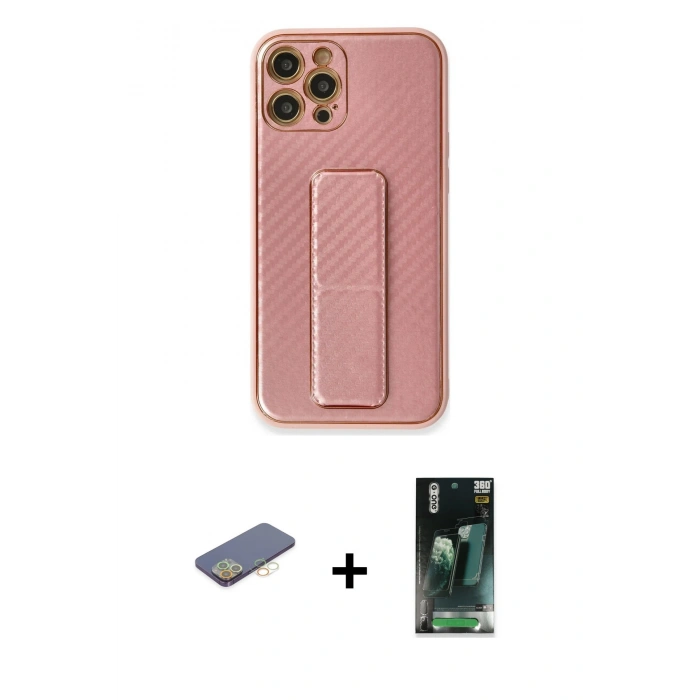 MARSİLYAN™- iPhone 12 Pro Kılıf Yörünge Yansıma - Siyah 360 Mat Full Body Arka Koruyucu + Renkli Kamera Lens Koruma Cam - SI