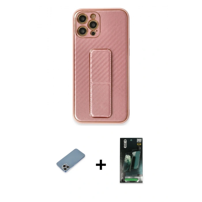 MARSİLYAN™- iPhone 12 Pro Kılıf Yörünge Yansıma - Siyah 360 Mat Full Body Arka Koruyucu + Shine Kamera Lens Koruma Cam - GI