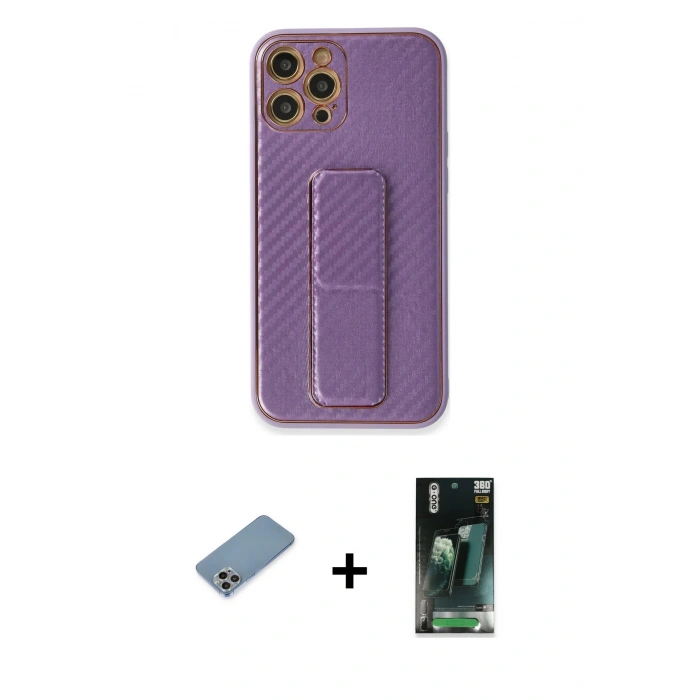 MARSİLYAN™- iPhone 12 Pro Kılıf Yörünge Yansıma - Siyah 360 Mat Full Body Arka Koruyucu + Shine Kamera Lens Koruma Cam - GI