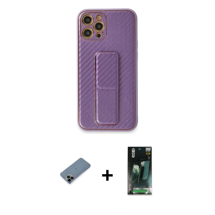 MARSİLYAN™- iPhone 12 Pro Kılıf Yörünge Yansıma - Siyah 360 Mat Full Body Arka Koruyucu + Shine Kamera Lens Koruma Cam - SH