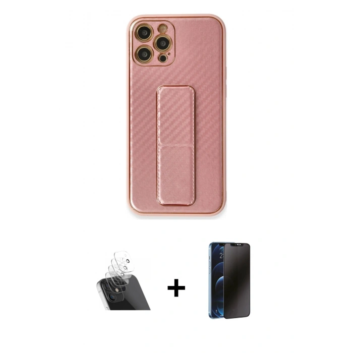 MARSİLYAN™- iPhone 12 Pro Kılıf Yörünge Yansıma - Siyah 3D Antistatik Hayalet Cam Ekran Koruyucu + Kamera Lens Koruma Cam - SF