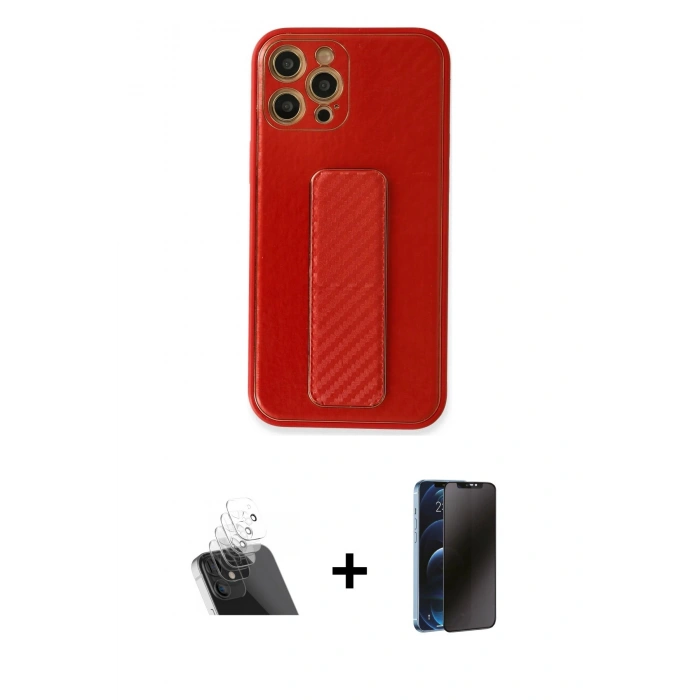MARSİLYAN™- iPhone 12 Pro Kılıf Yörünge Yansıma - Siyah 3D Antistatik Hayalet Cam Ekran Koruyucu + Kamera Lens Koruma Cam - SF