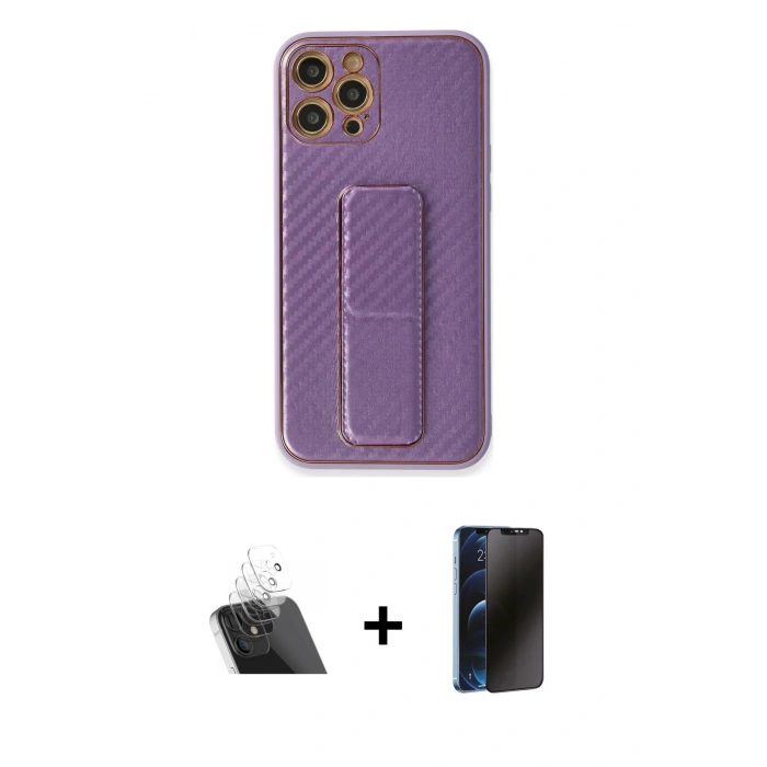 MARSİLYAN™- iPhone 12 Pro Kılıf Yörünge Yansıma - Siyah 3D Antistatik Hayalet Cam Ekran Koruyucu + Kamera Lens Koruma Cam - SF